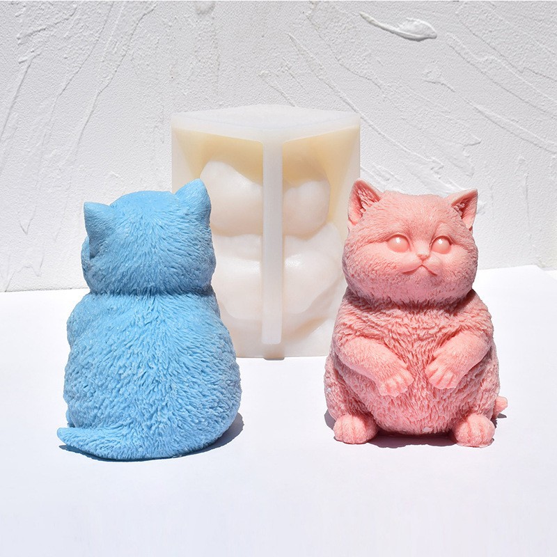 Candle Making Fat - 3Dファットキャットシリコンキャンドルモールド、DIY立っている子猫アロマセラピー石膏アニマルクラフトセメント粘土モールド、石鹸作り用品