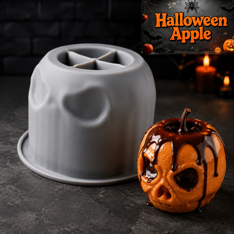 Candle Making Equipment - ハロウィンスカルアップルシリコンモールド、クリエイティブなデザイン、食品グレードのシリコン製、くっつきにくく型抜きが簡単で、様々な焼き菓子、ムース、手作り石鹸、アロマセラピー製品、キャンドルなどの作成に使用できます。 ハロウィンのベーキング、ホリデーのベーキング、初心者向けのDIYに適しています。