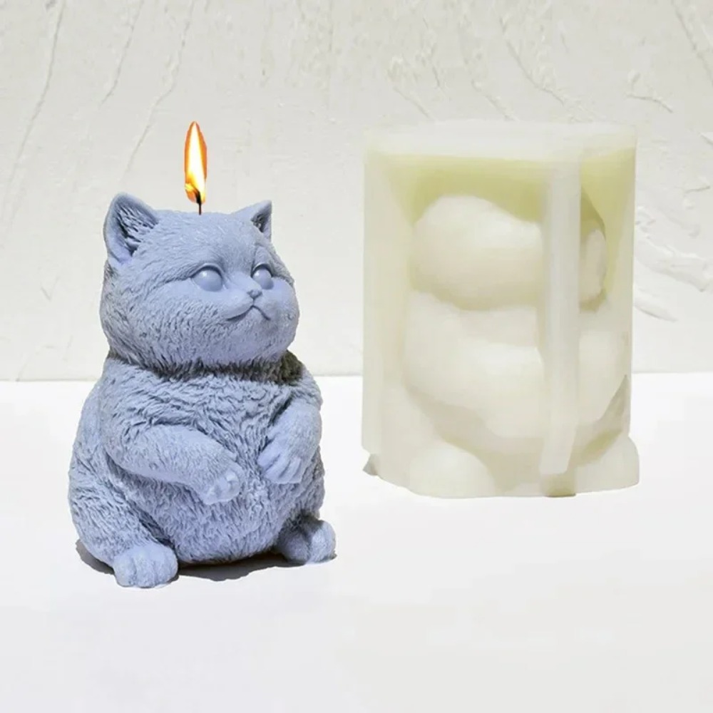 Candle Making Fat - 3DファットキャットアロマセラピーキャンドルシリコンモールドDIY子猫石膏アートワーク動物樹脂セメント粘土型ハンドソープ作成ツール