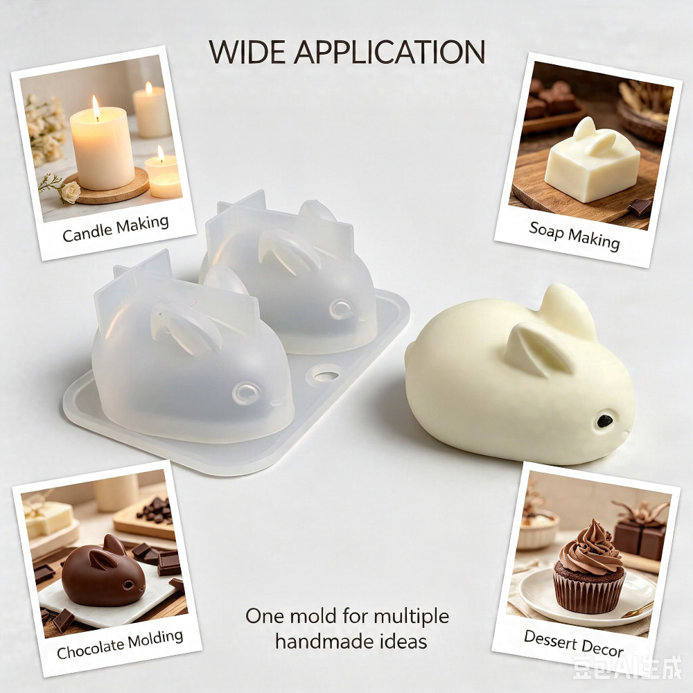 3D ミニウサギシリコンモールド食品グレード 2 キャビティ - Candle Making Equipment のレビューと価格