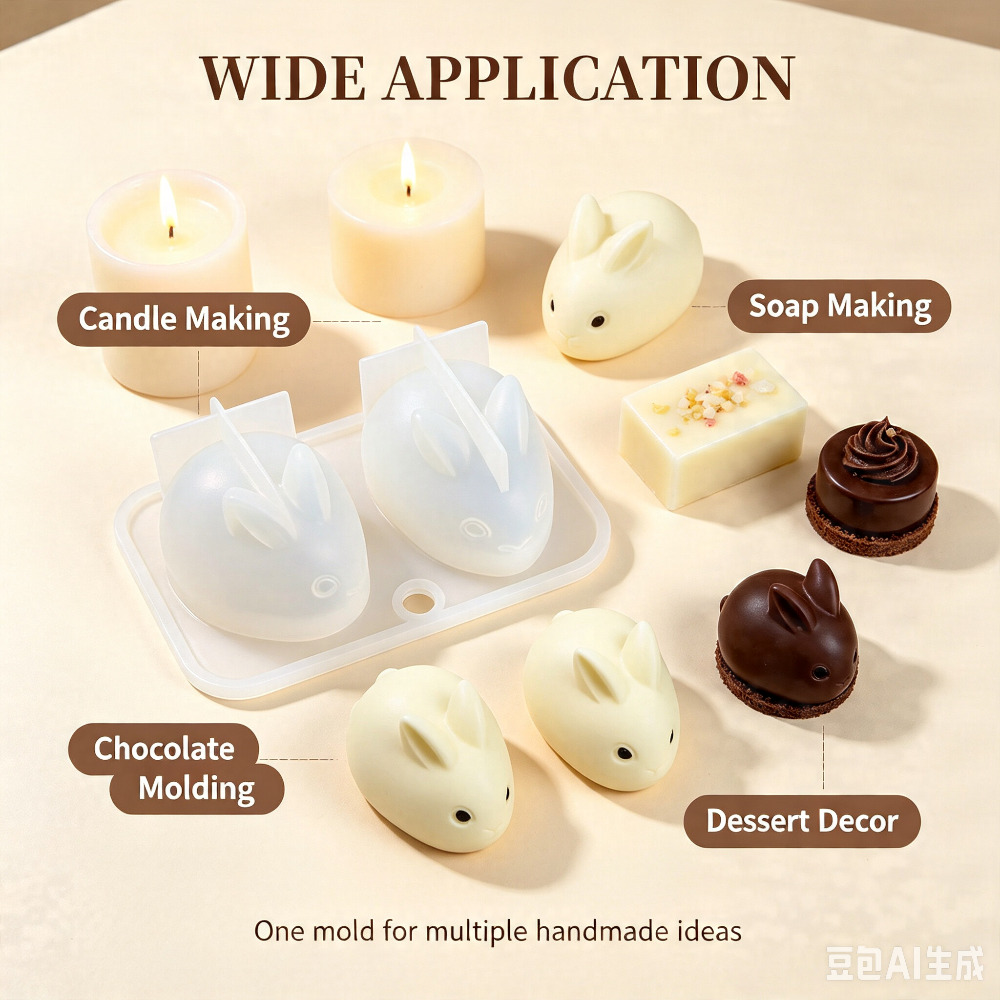3D ミニウサギシリコンモールド食品グレード 2 キャビティ - Candle Making Equipment のレビューと価格